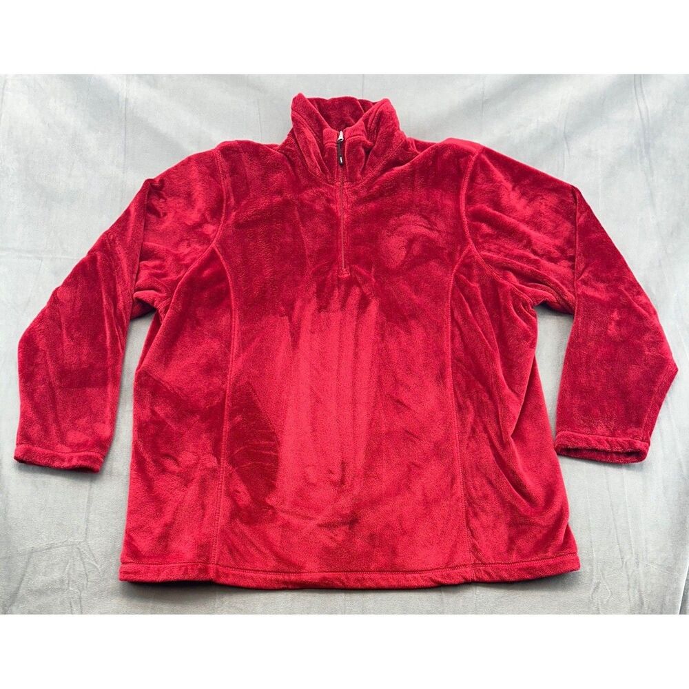 Lands End Womens 2X Red Fleece Quarter Zip Pullover Long Sleeve Jacket 407746